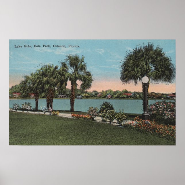 Poster Orlando, Floride - Vue sur le lac Eola et Eola (Devant)