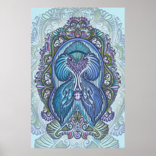 Poster Ornat bleu et design Mandala Turquoise