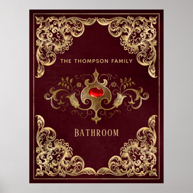 Poster Ornat Bourgogne et Gold Vintage Ruby Gemstone (Devant)