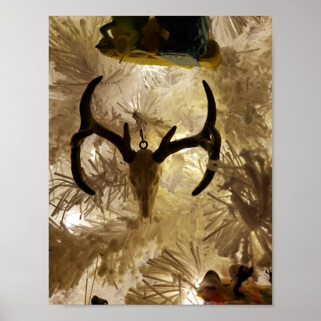 Poster ornement crâne cerf arbre de Noël blanc (Devant)