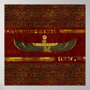Poster Ornement de Dieu d'Égypte dorée sur cuir rouge