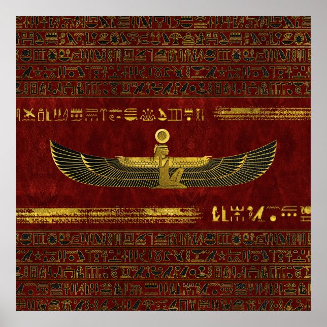 Poster Ornement de Dieu d'Égypte dorée sur cuir rouge (Devant)