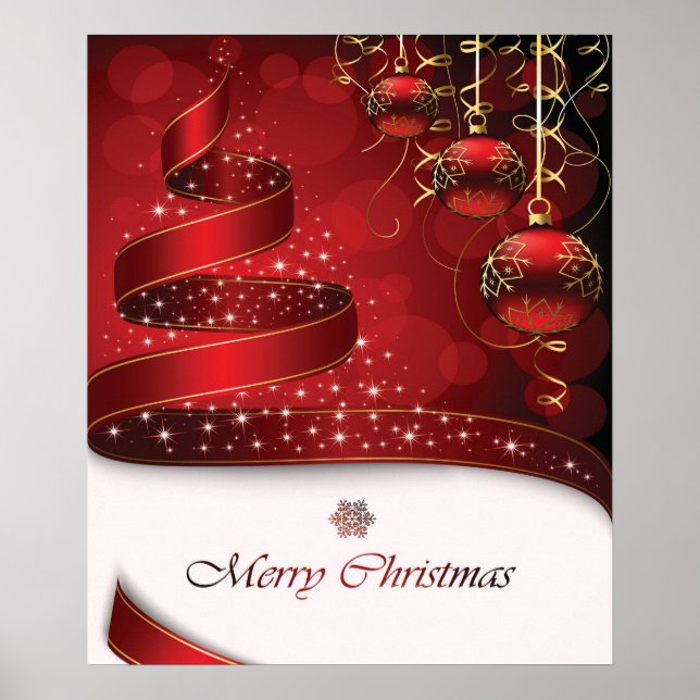Poster Ornement de Noël rouge, blanc et doré (Devant)