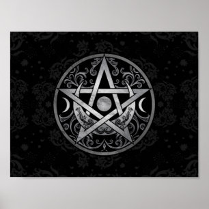Poster Ornement du pentagramme - Argent et Noir