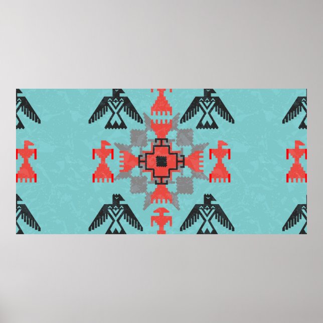 Poster Ornement ethnique de style navajo avec oiseaux et  (Devant)