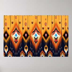 Poster Ornement folklorique géométrique Ikat. Tribal
