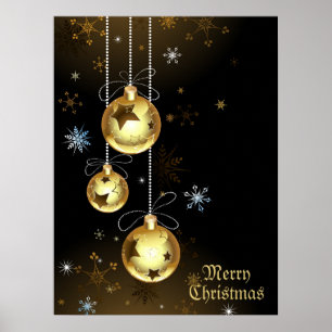 Poster Ornements dorés de Noël Étoiles brillantes Noir