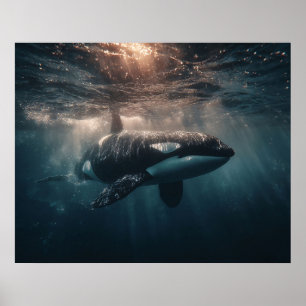 Poster Orque nageant dans les eaux profondes