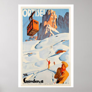 Poster Ortesei Val Gardena Dolomites Italie Ski Vintage