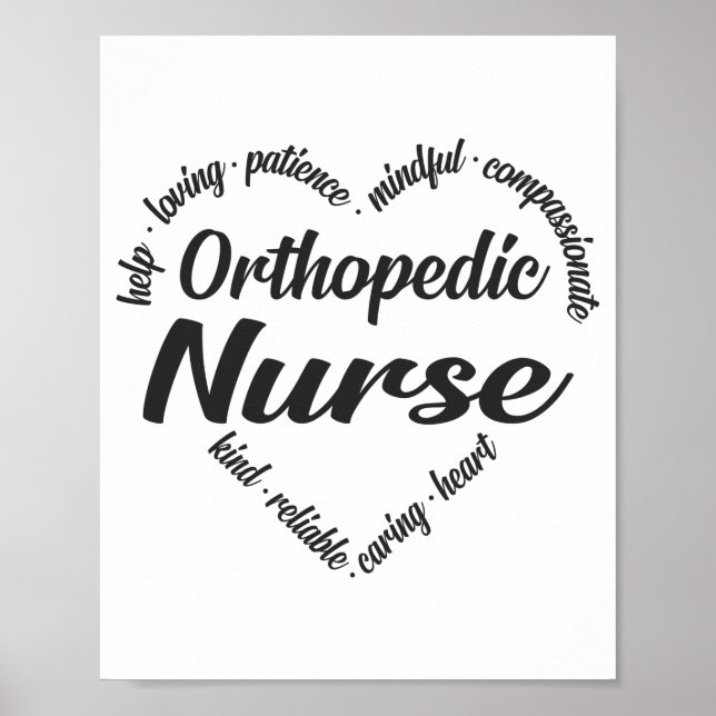 Poster Orthopédique Infirmière Coeur Mot Cloud (Devant)