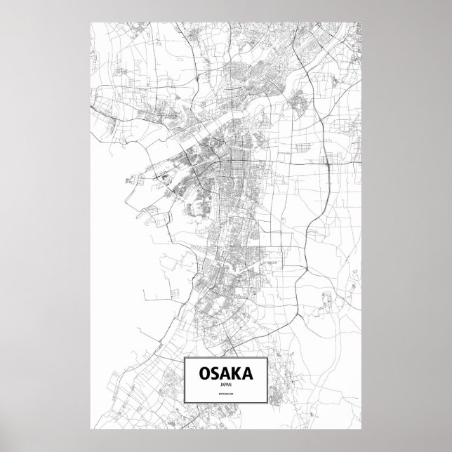 Poster Osaka, Japon (noir sur blanc) (Devant)