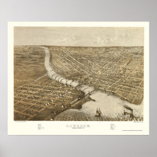 Poster Oshkosh, carte panoramique de WI - 1887