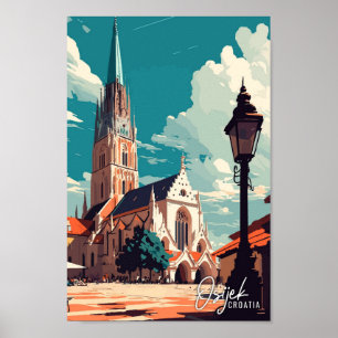 Poster Osijek Croatie Illustration du Vintage voyage arti