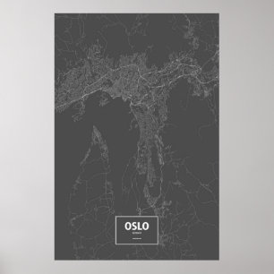 Poster Oslo, Norvège (blanc sur noir)