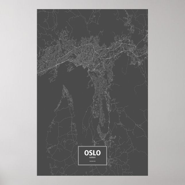 Poster Oslo, Norvège (blanc sur noir) (Devant)