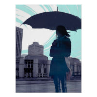 Oster d'art mural de pluie Silhouette parapluie