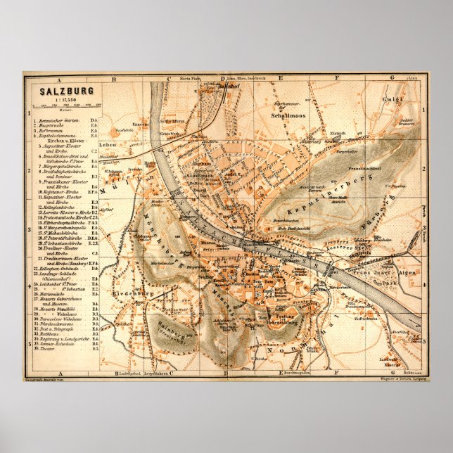 Poster " Österreich : 1911 Salzbourg - Detailierte Karte. (Devant)