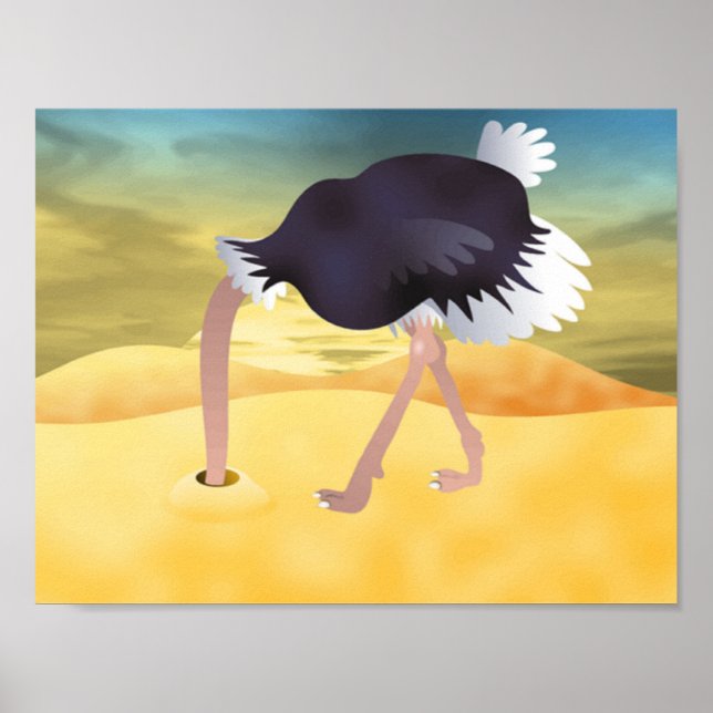 Poster Ostrich Caricature Avec Tête Dans Le Sable (Devant)