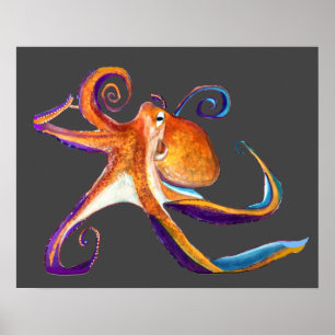 Poster Otopus vie marine aquarelle art
