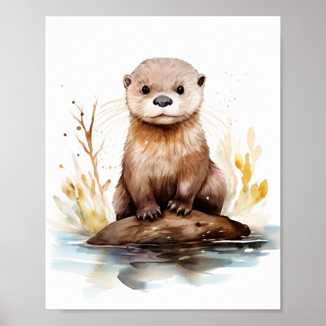 Poster Otter aquarelle adorable (Devant)