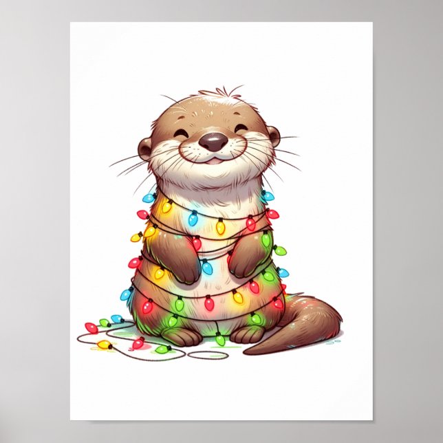 Poster Otter de Noël mignonne et festive enveloppé dans l (Devant)