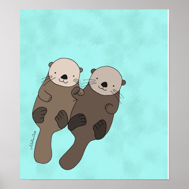Poster Otter tenant les mains Imprimer mignon Otter Art N (Devant)