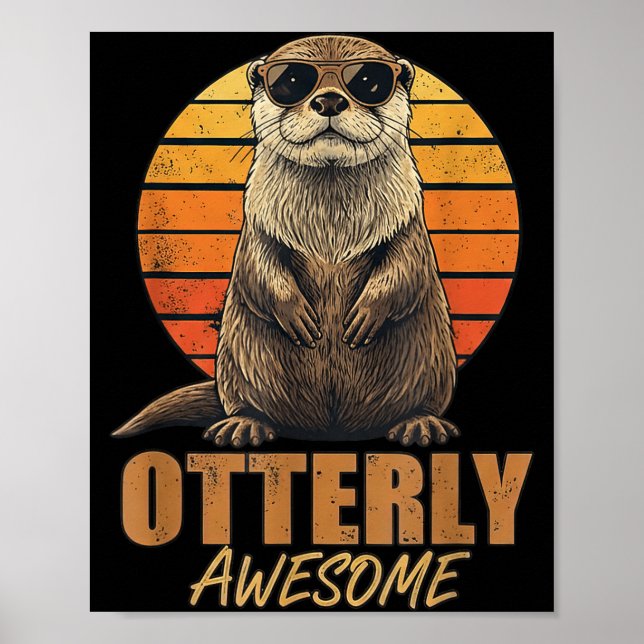 Poster Otterly Awesome Retro Sunset Sea Otter Lover Graph (Devant)