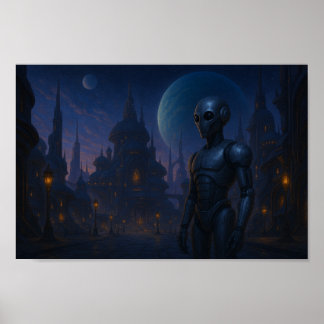 Poster Où l'acier rencontre le robot étoilé dans une vill