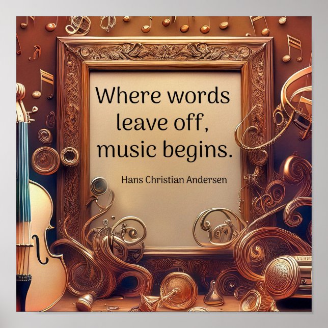 Poster Où les mots s'arrêtent - citation de musique (Devant)