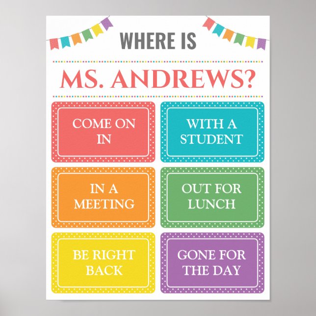 Poster Où se trouve la porte du bureau de l'enseignant (Devant)