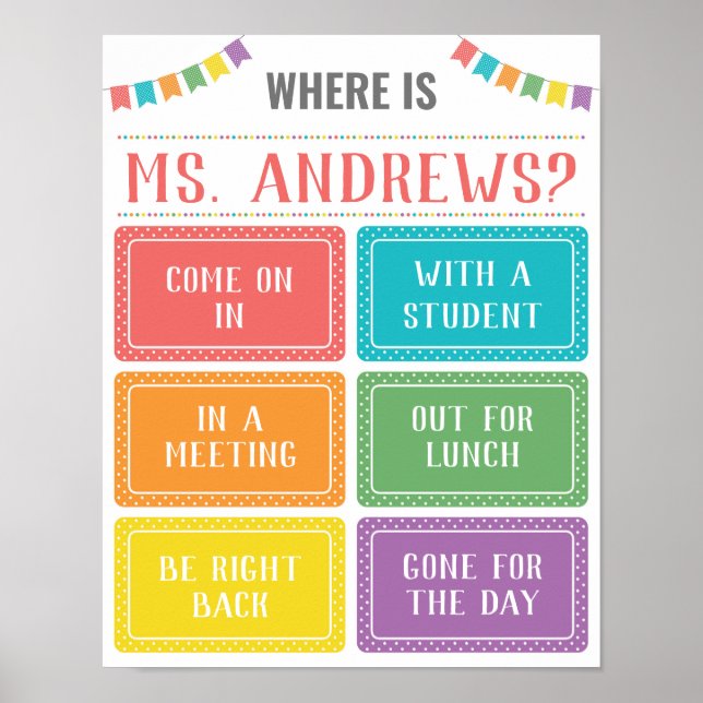 Poster Où se trouve la porte du bureau de l'enseignant (Devant)