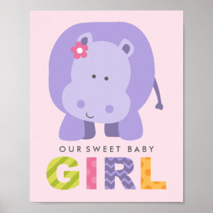 Poster Our Sweet Baby Girl Purple Hippo Nursery