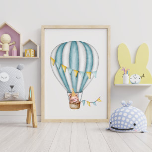Poster Ours à l'aquarelle Montgolfière Chambre festive Ga