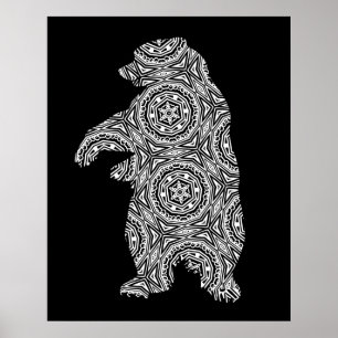 Poster Ours animal blanc noir Art géométrique