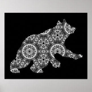 Poster Ours animal blanc noir Art géométrique