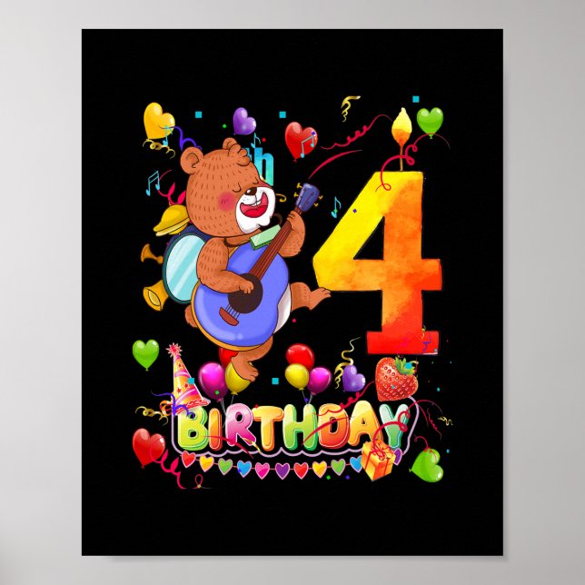 Poster Ours Anniversaire 4 ans Enfants 4e Ours Anniversai (Devant)