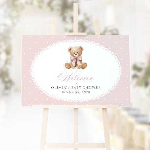Poster Ours, Arc, Points roses, Bienvenue à la Baby Showe