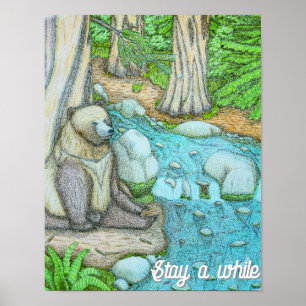 Poster Ours assis près d'un ruisseau