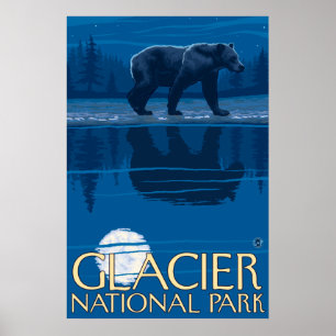 Poster Ours au clair de lune - Parc national des Glaciers