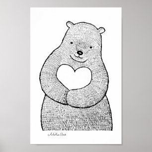 Poster Ours avec coeur boisé animal gros ours doux