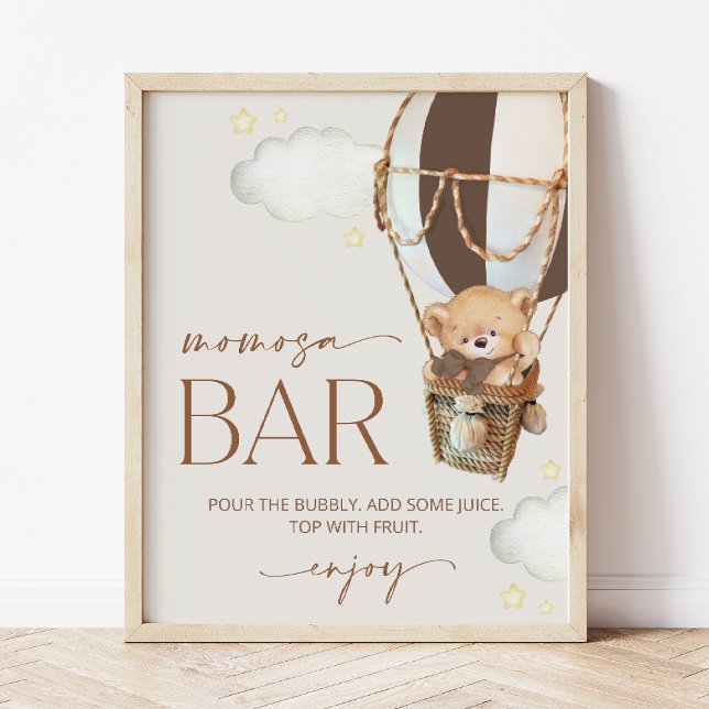 Poster Ours, ballon marron, montgolfière, Momosa Bar (Créateur téléchargé)