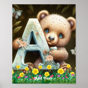 Poster Ours Bébé mignon en Whimsical tenant Alphabet A