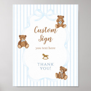 Poster Ours Bleu à peine attendre Baby Shower Élégant Ray