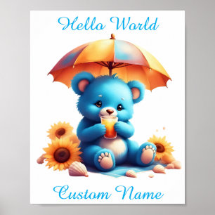 Poster Ours bleu Teddy Infirmière personnalisée pour bébé