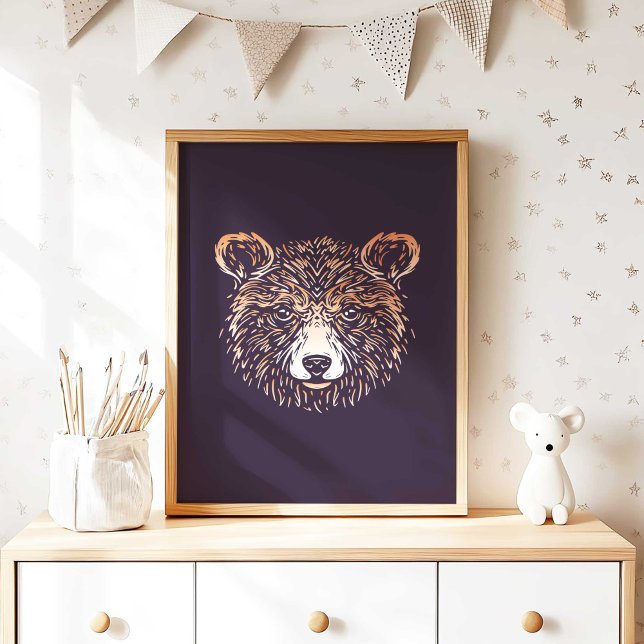 Poster Ours Brown | Imprimer le mur d'animaux forestiers (Woodland Brown Bear Nursery Wall Art Poster Print by TinkPrints.)
