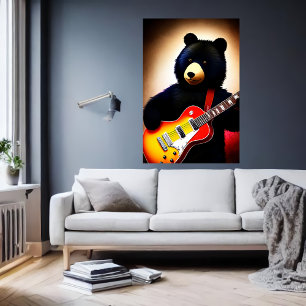 Poster ours Brown jouant de la guitare   Art AI
