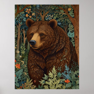 Poster Ours brun rétro oeuvre boho forêt