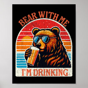 Poster Ours buvant de la bière à l'extérieur drôle de gri