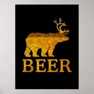 Poster Ours cerf ou bière gras Silhouette