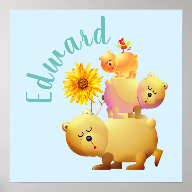 Poster Ours, coq et tour de tournesol (Devant)